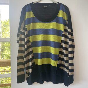Cecico Stripe Color Block‎ Ligh-Weight Sweater with Scoop Neck, Size Medium